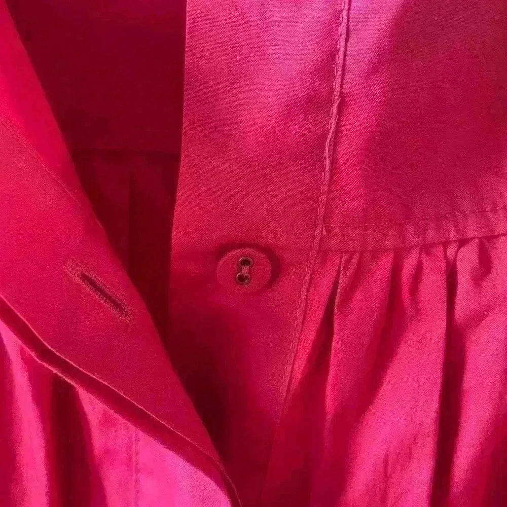 Ulla Johnson Peplum Hem Tie Magenta Puff Sleeves Cotton Blouse Size 00/0/2.
